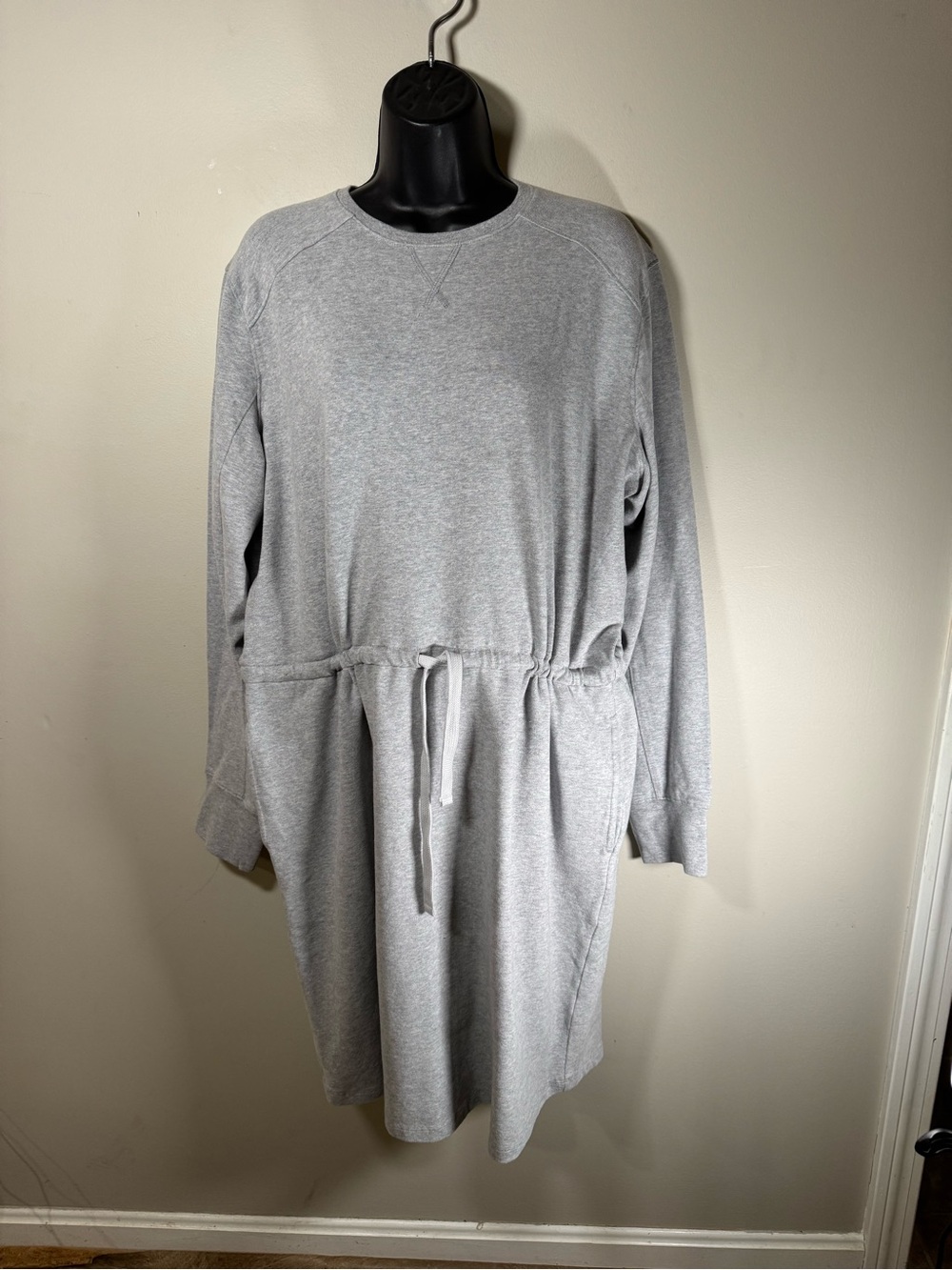 NWT Pact CloudKnit Organic Cotton Gray Drawstring Sweatshirt Dress Large